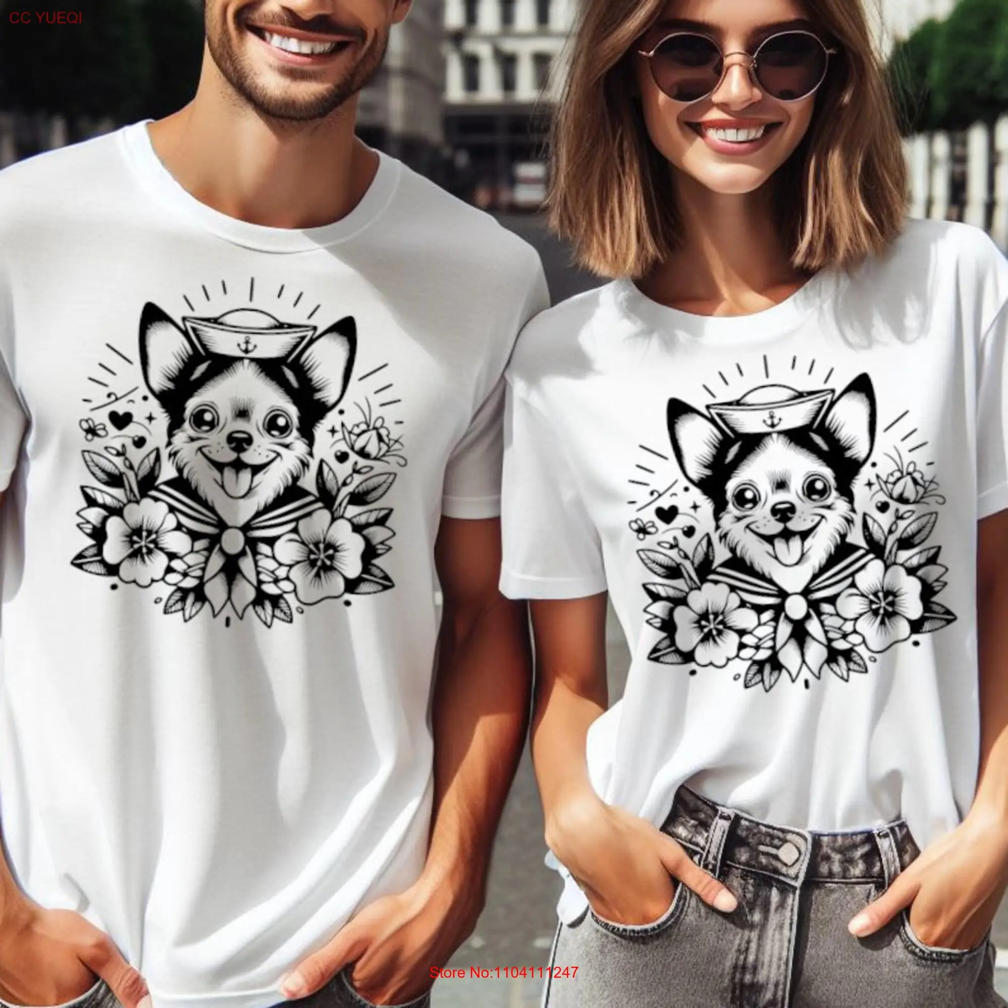 Happy Chihuahua Sailor Floral 2 by TatT T Shirt Original Tattoo Art long or short sleeves