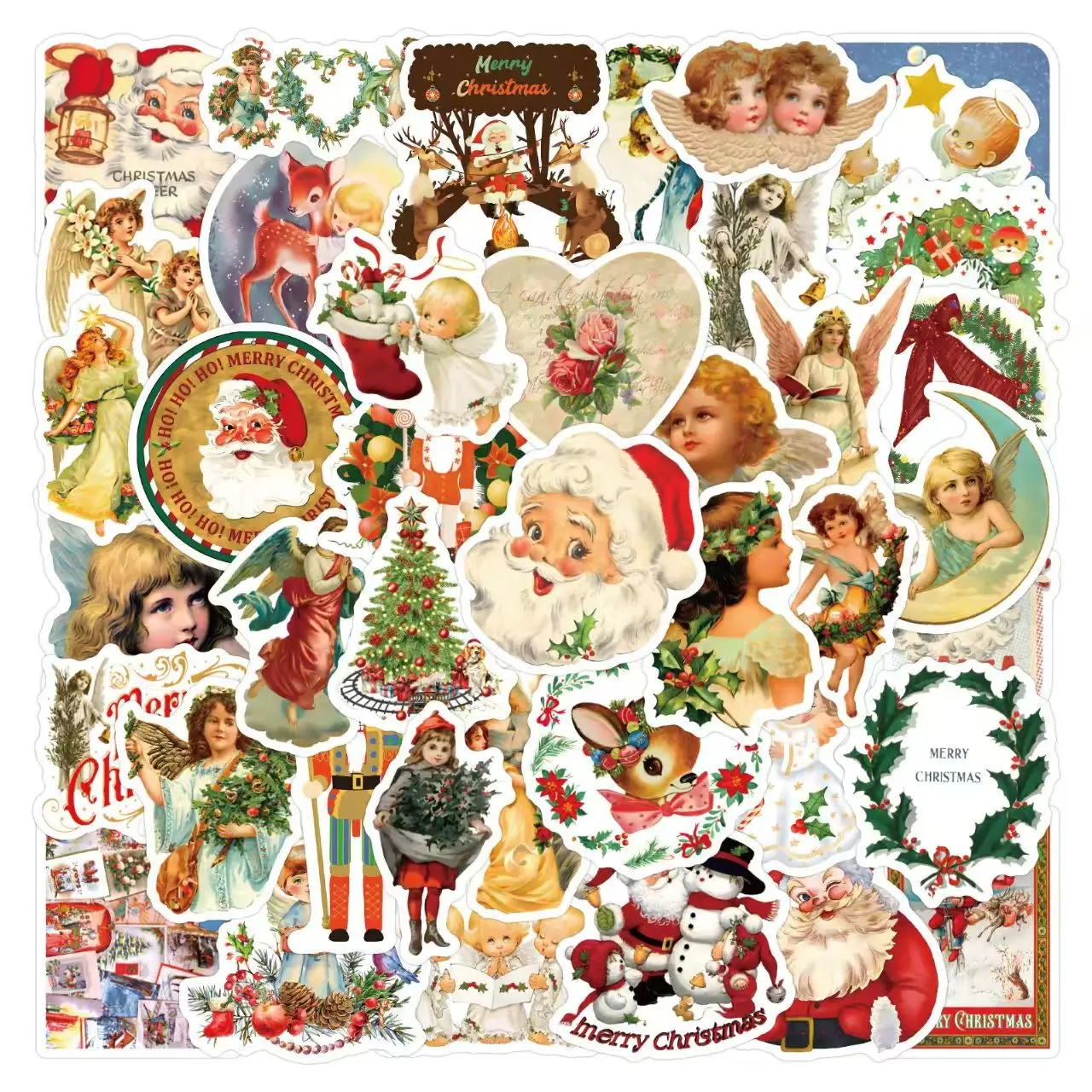 50 Sheets Vintage Christmas Stickers, Retro DIY Decor Decals for Planners, Journals & Scrapbooking