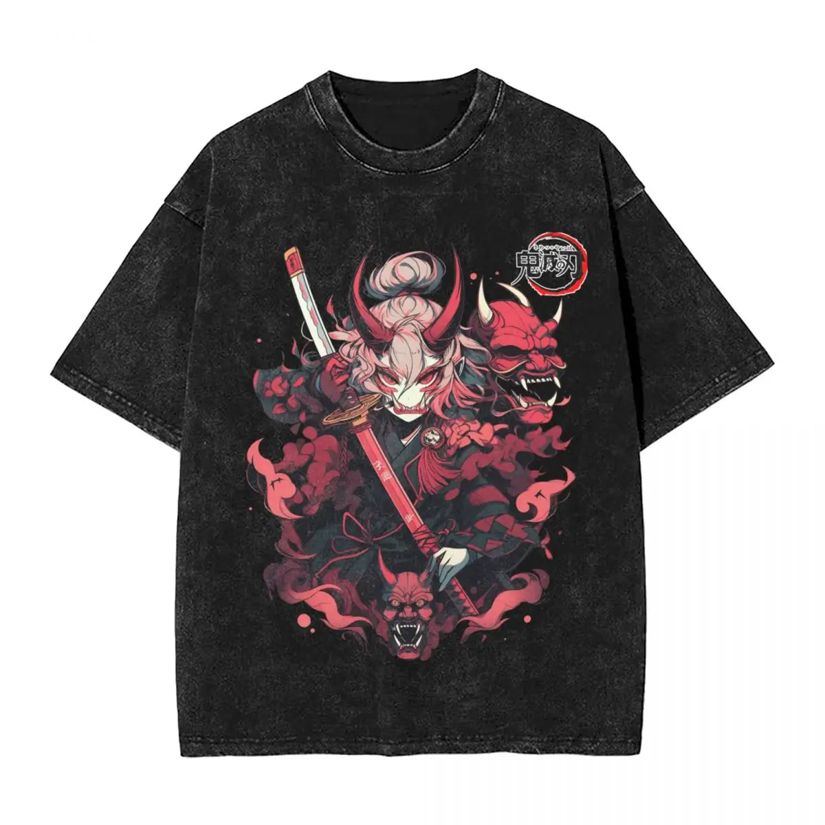 DEMON SLAYER woman Men Washed T-Shirt Hot stamping Print Tees,Harajuku Cotton Tshirt Men's Summer Short Sleeve Tees