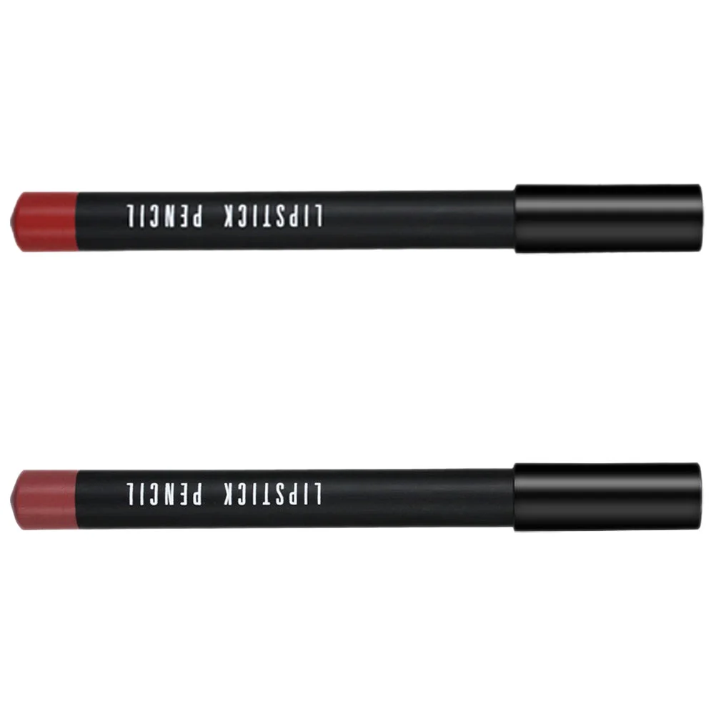 2 Pcs Lid Waterproof Lip Liner Scry Makeup Lipstick Pencil Wood Matte Cosmetics