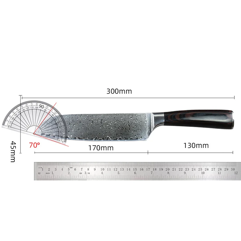 7 Inch Santoku Knife 67 Layers Damascus Steel Blade Sharp Chefs Cleaver Sashimi Fish Slicing Sushi Kitchen Knives Wooden Handle