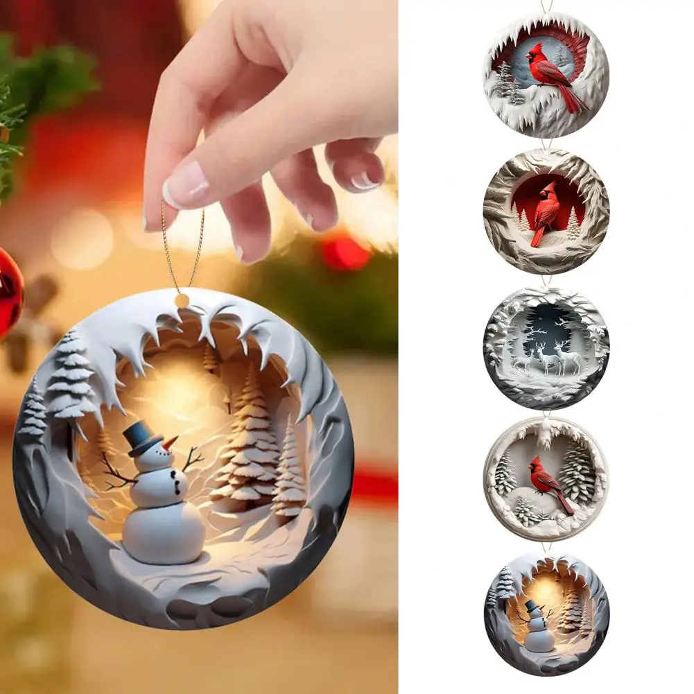 Christmas Tree Decoration Hanging Red Bird/Reindeer Ornament Acrylic Flat Car Rearview Mirror Pendant for Trees Windows Decor