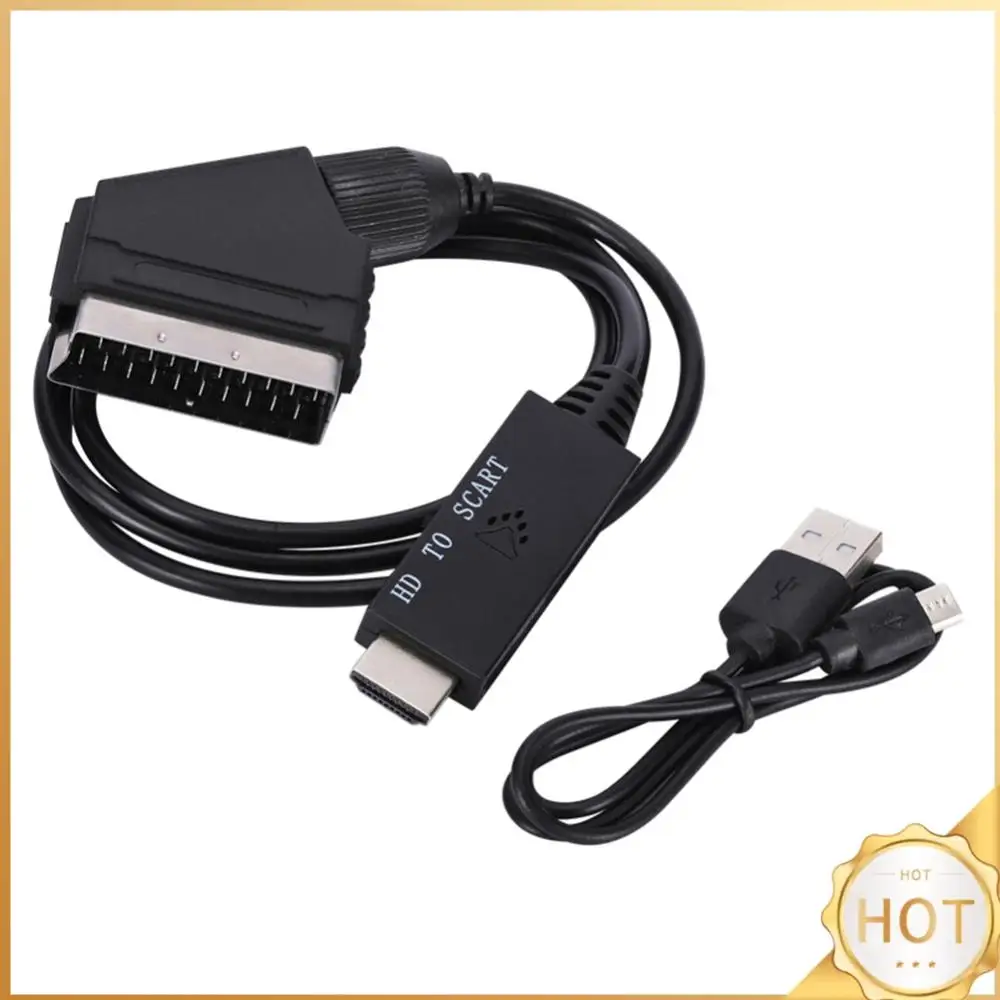 Converter Cable Low Power Consumption with USB Power Cable HDMI-Compatible To Scart Audio Video Cable Adapter Plug and Play