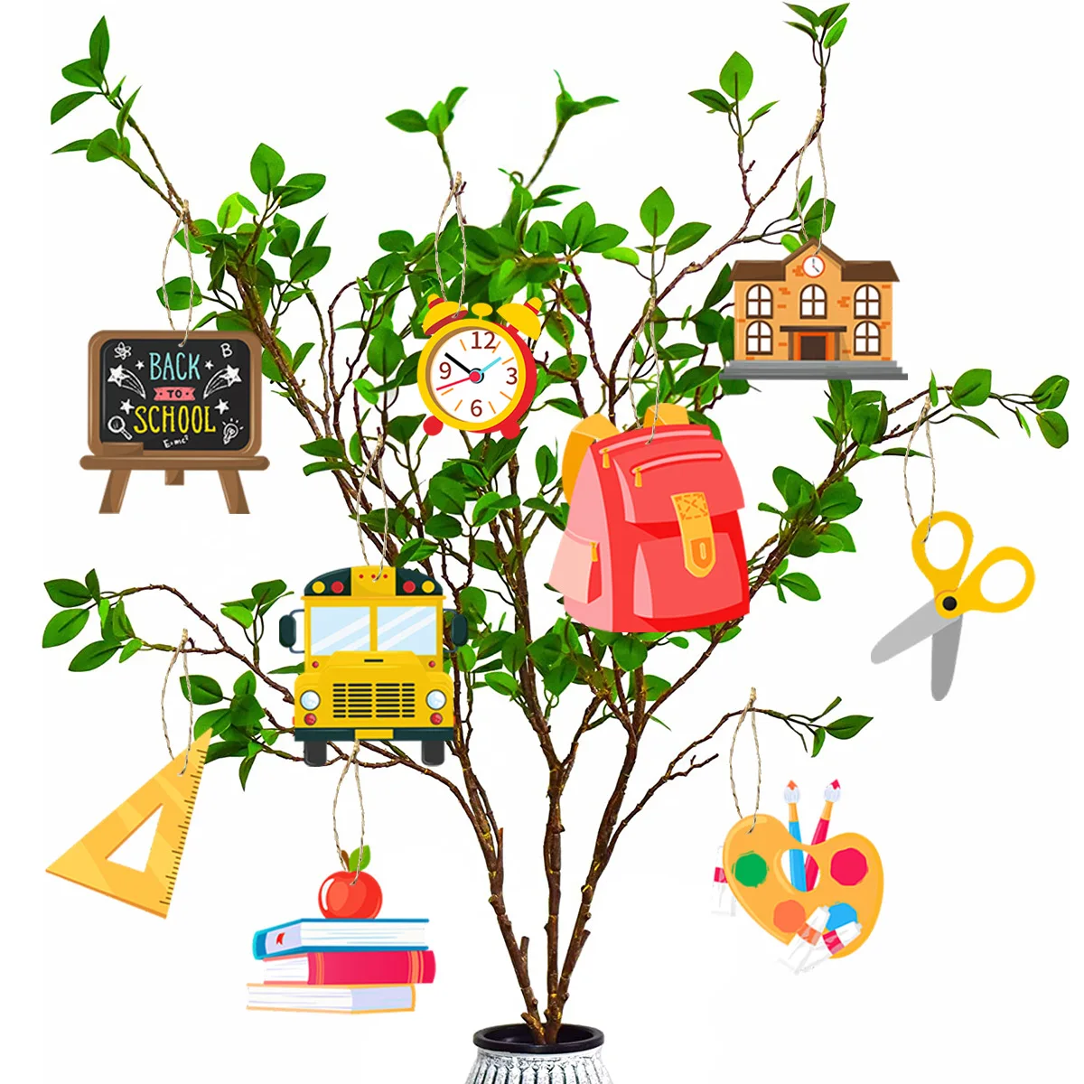 9Pcs/Bag Cartoon Back To School Theme Party Tree Pendant Hangers Backdrop First Day of School Blackboard Classroom Decorations