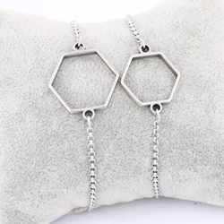 Oco Pingente Definindo Blanks para Resina Fazer Jóias, aço inoxidável, hexágono Abrir Moldura, Conectores Pulseira, Suprimentos DIY, 5Pcs