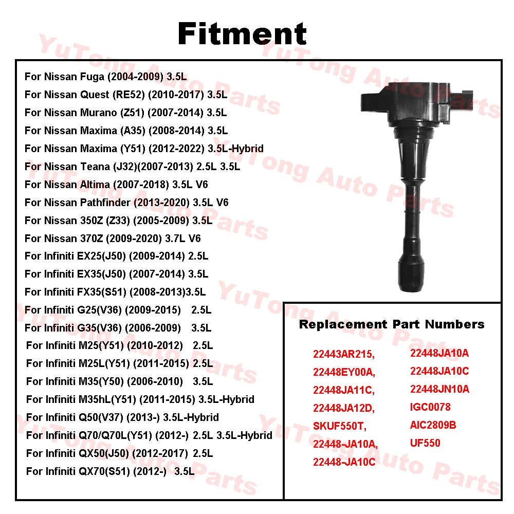 Ignition Coil For Nissan Teana J32 2007-2013 2.5L 3.5L Quest RE52 Fuga Pathfinder 350Z 370Z Murano Infiniti FX35 EX35 Q50 Parts