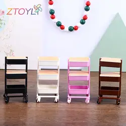 1:12 Dollhouse Miniature Three Layers Trolley Dining Cart with Wheels Storage Display Shelf Bookshelf Furniture Model Decor Toy