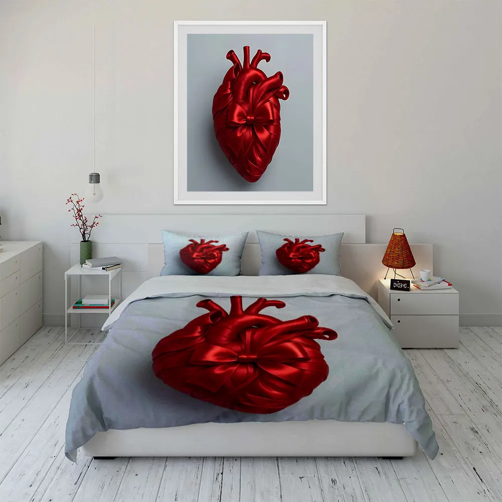 Creative red ribbon-wrapped heart design Print Soft Comfortable Duvet Cover Bedding Set Included 1*Duvet Cover  2*Pillowcases