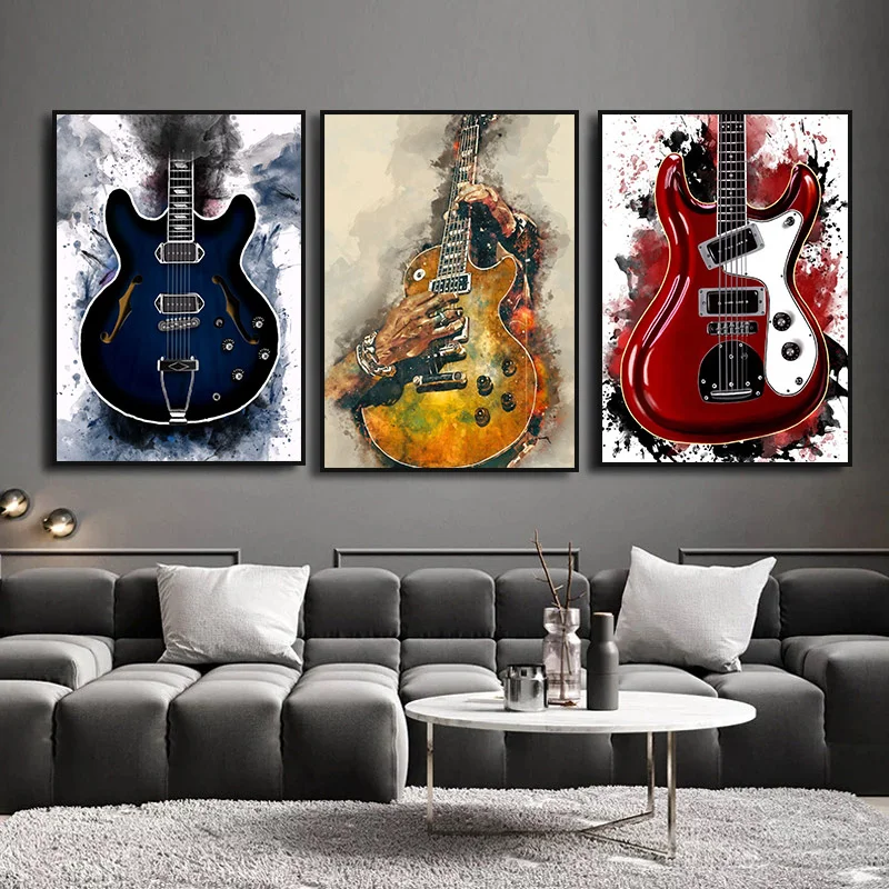 Abstract Rock Roll Electric Guitar Poster Wall Art Graffiti Music Instrument Canvas Painting Print for Living Room Home Decor