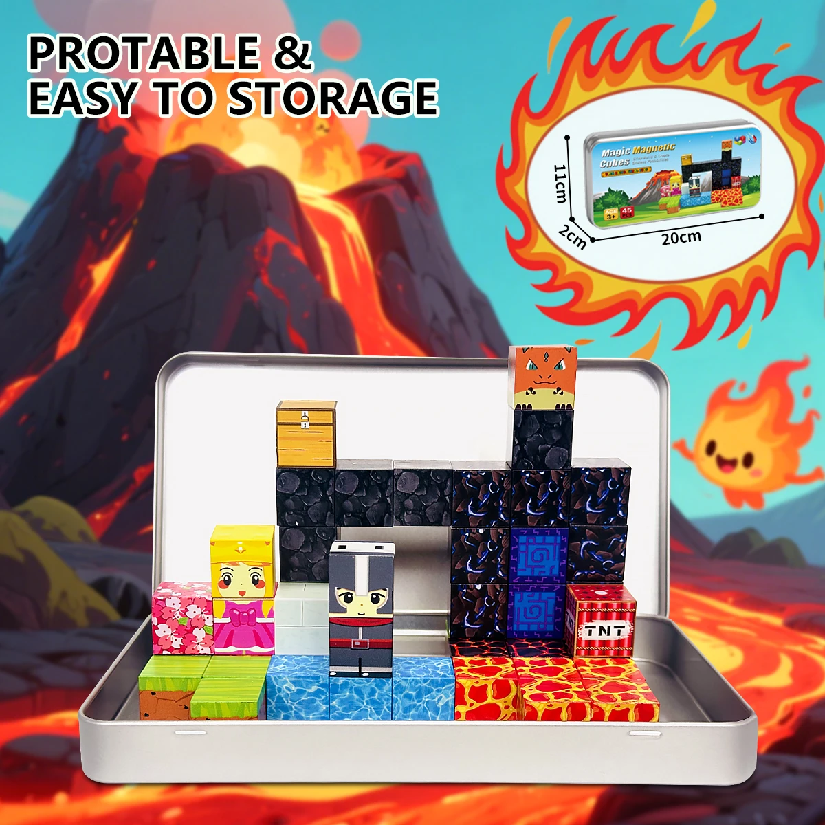 Magnetic Blocks Travel Magnet Building Blocks for Toddlers 45PCS Magnetic Building Toys with Portable Iron Box Educational Toys