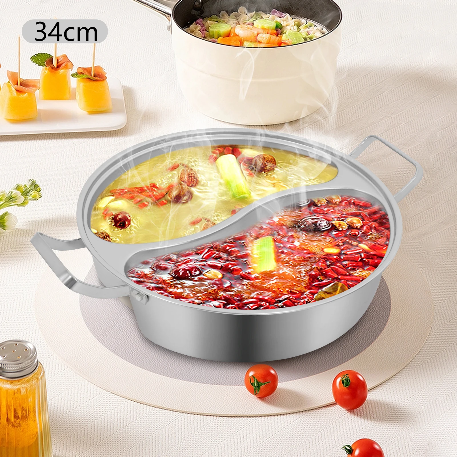 

NEW Double-flavor Hot Pot, Stainless Steel Soup Cookware with Divider & Clear Lid, for Induction Cooktop, Gas Stove & Hot Burner
