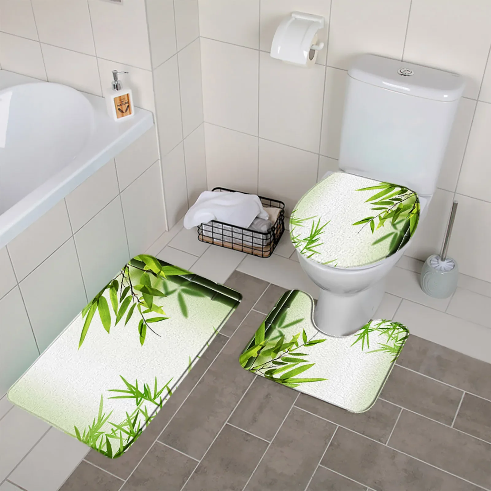 Zen Stone Bamboo 3pcs Bathroom Mat Set Flower Lotus Water Spa Antypoślizgowa flanelowa miękka wycieraczka Dywaniki podłogowe Pokrywa toalety Dywanik — zdjęcie 5