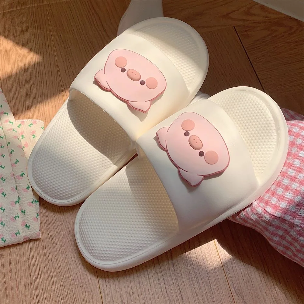 Cute Blushing Piggy Design Soft Sole Women Slippers Slides Bathroom Beach Indoor Sandals Summer Couple Shoes