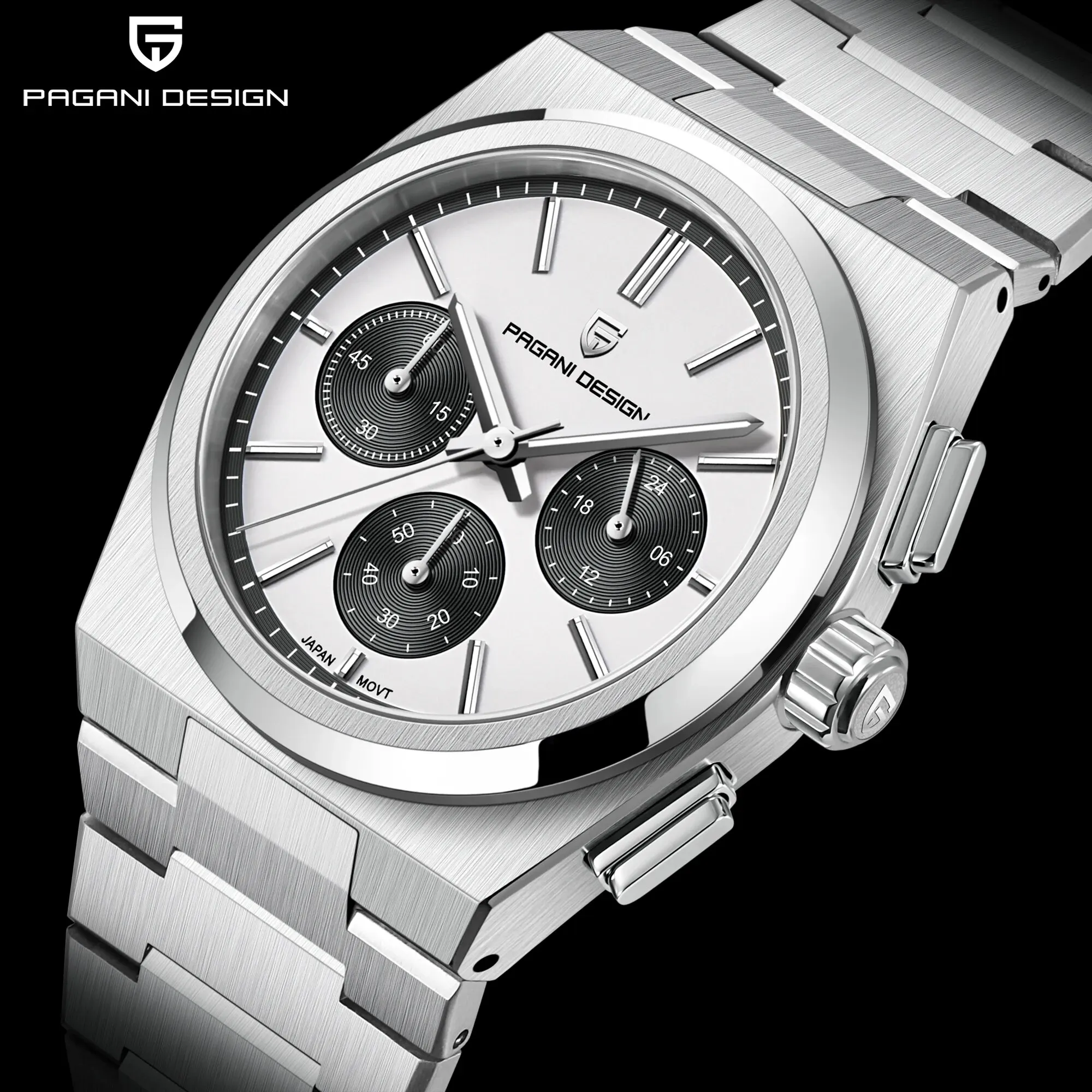 

Pagani Design 2024 New Vk63 Business Men's Quartz Timing Watch Luxury Sapphire Stainless Steel Waterproof 10Bar Nightglow C3