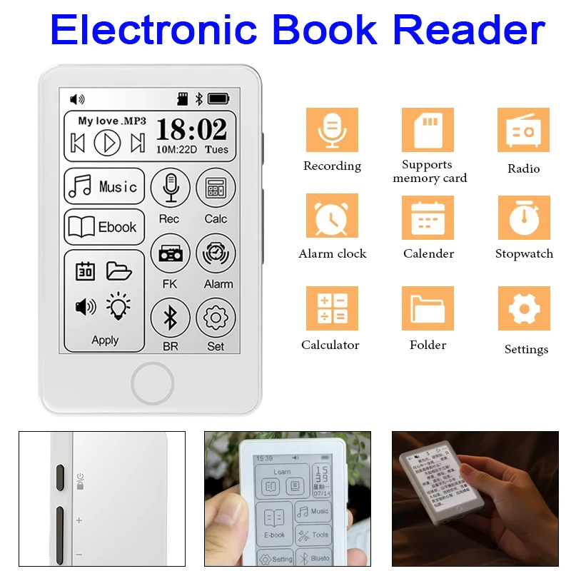 

E-Book Reader Ink Screen Dictionary 2.7-inch Touchscreen Mini Portable MP3 Player Bluetooth Speaker Radio Recorder Walkman
