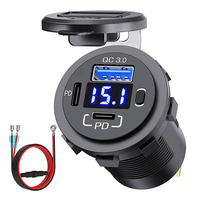 USB C Car Charger Socket 12V/24V Dual PD3.0 & QC3.0 Car USB Port with LED Voltmeter and On/Off Switch for Car Truck Motorcycle