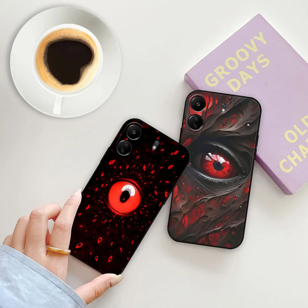 Scary Black Red Eye Phone Case For Redmi 13C 12C 12 10 10C 9 9C K60 K50 K40 K40S Ultra Gaming Pro Plus 5G Black Soft Cover Funda