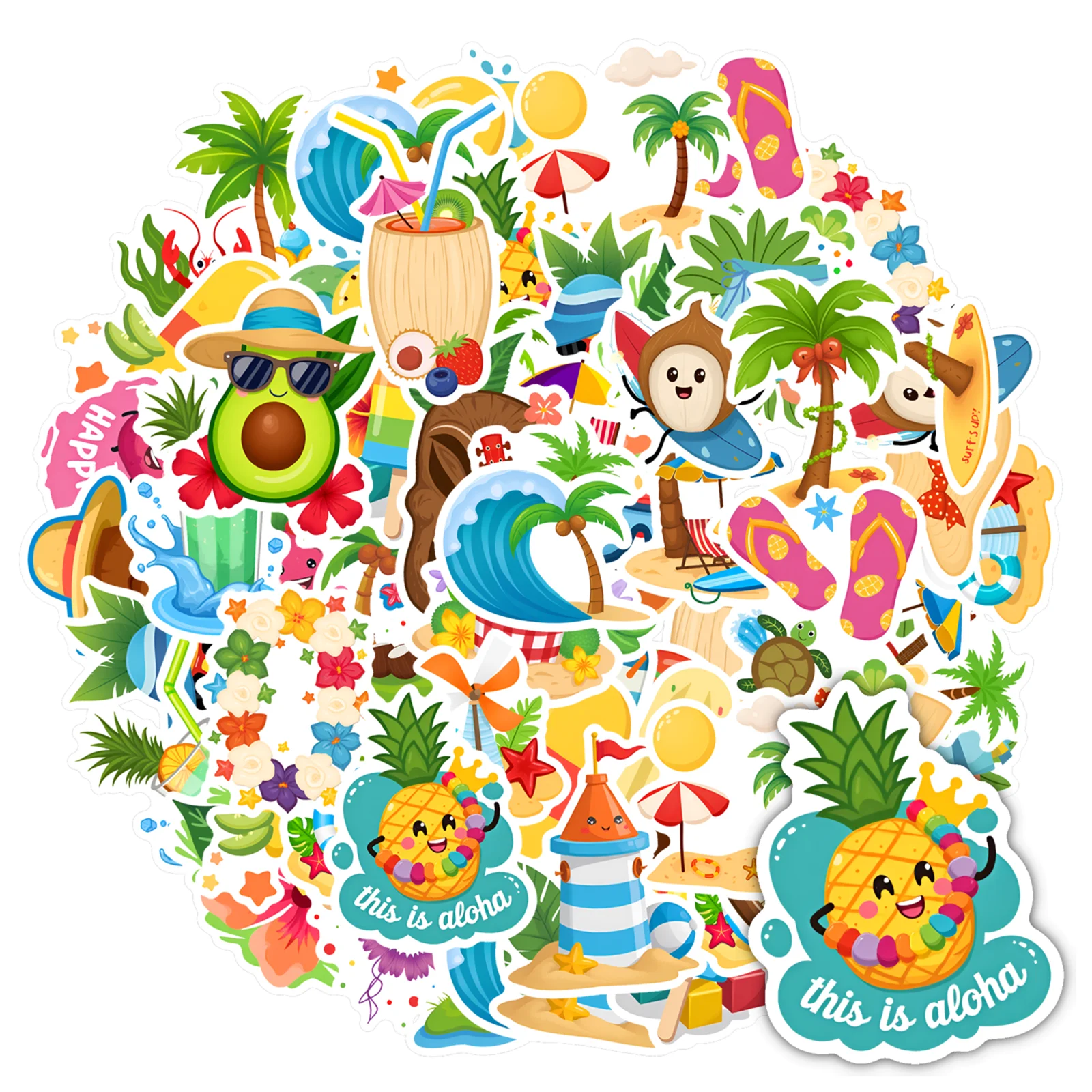 35pcs-50pcs Cute Fun Stickers Playful Tropical Stationery Stickers Teacher Reward Stickers For Guitar Laptop Helmet Skateboard