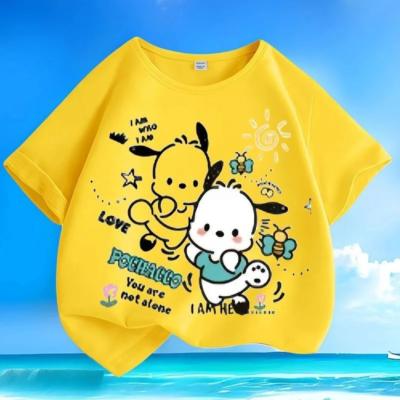 

Sanrio Pochacco Print Kids T-shirt Global Hot Sale Summer New Arrival Crew Neck Versatile Skin-friendly Breathable Tops