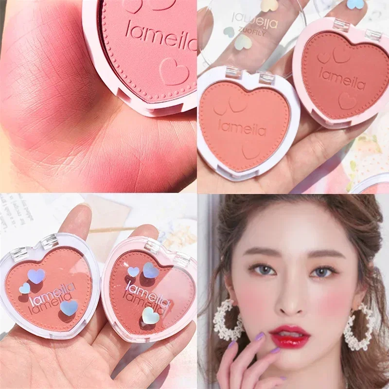 1 Stuks Love-Vormige Blush Waterdichte Zweetbestendige Blusher Natuurlijke Monochrome Blush Palet Langdurige Gezichtscontour Make-Up Cosmetisch