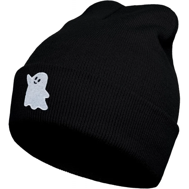 

Ghost Beanie Hat Black Cute Funny Goth Embroidery Winter Knit Skull Cap for Adult Men Women