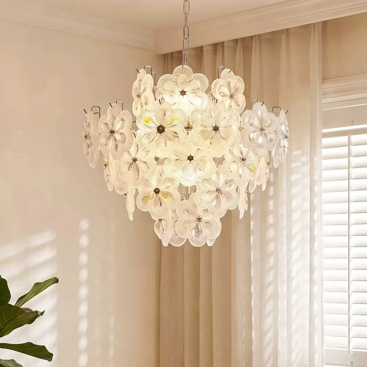 Luxury French Flower Glass Chandelier Gold Chrome Available Two Glass Shade Styles For Living Room Bedroom Dining Room Decor
