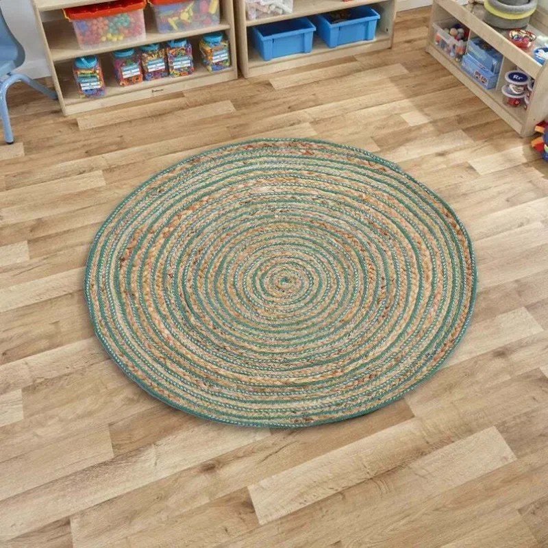 Rug Jute Cotton Braided Style Modern Carpet Reversible Rustic Rug Green+ Beige