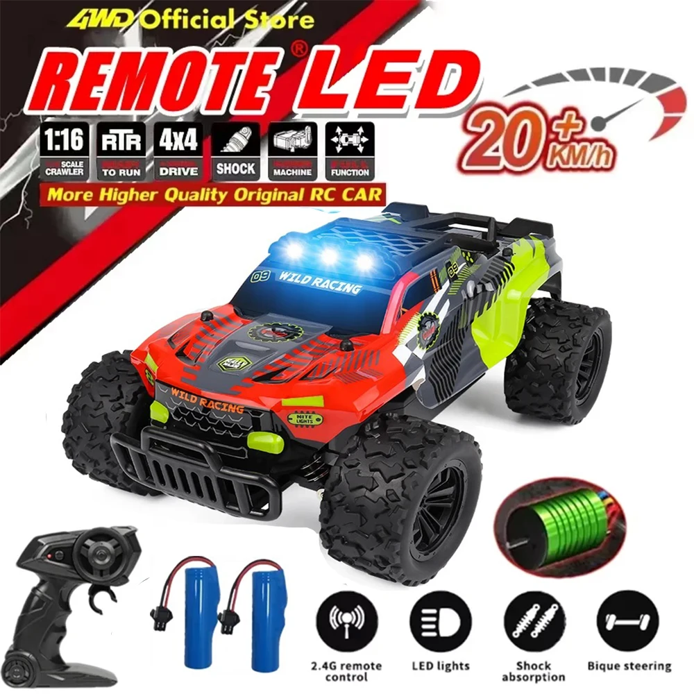 1:16 RC Monster Truck 4WD High Speed Off-Road Climbing Car 2.4G Remote Control Vehicle with LED Lights for Kids Adults