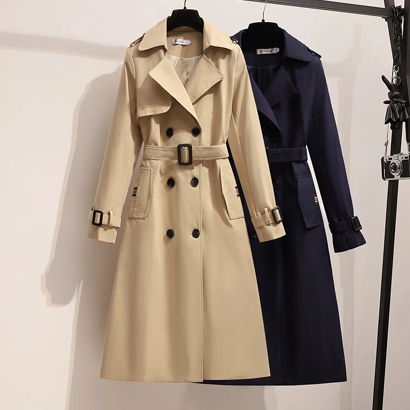 Fashion Trench Coat High Quality Spring and Autumn Khaki Medium Long Temperament Slim Coats Classic Casual Coat Women