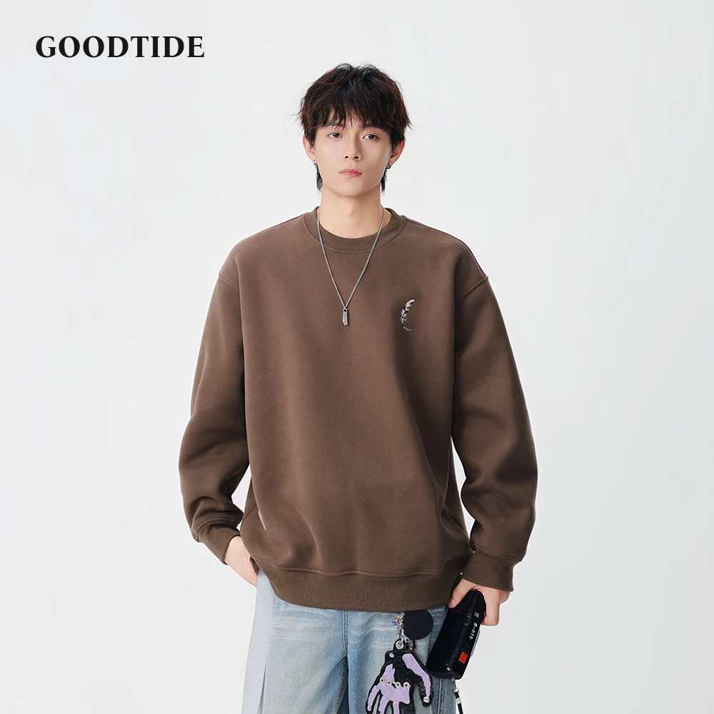 موضة الرجال عادية طاقم الرقبة البلوز 2025 شتاء جديد نمط مطرز مريح لينة كم طويل البلوز #4