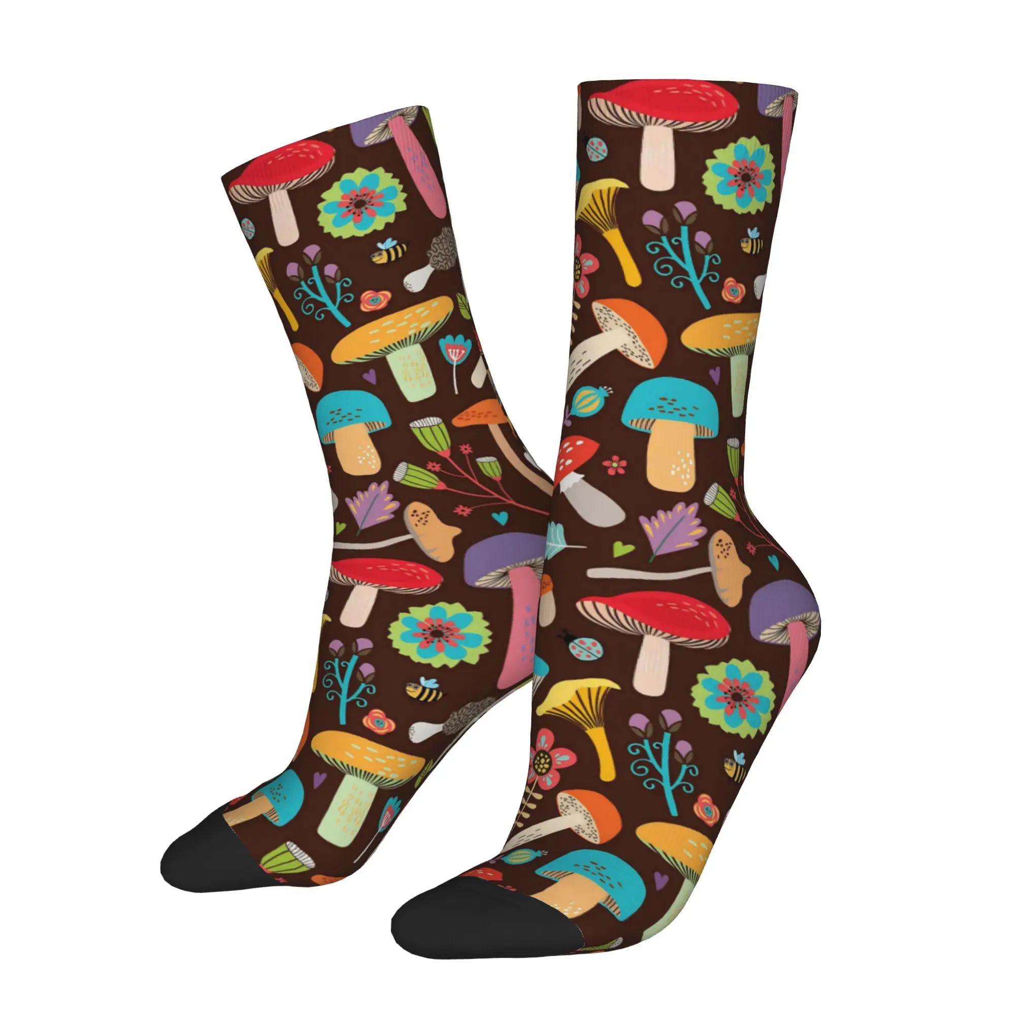 Autumn Winter Casual Unisex Fall Mushrooms Socks  Sweat Absorbing Basketball Socks