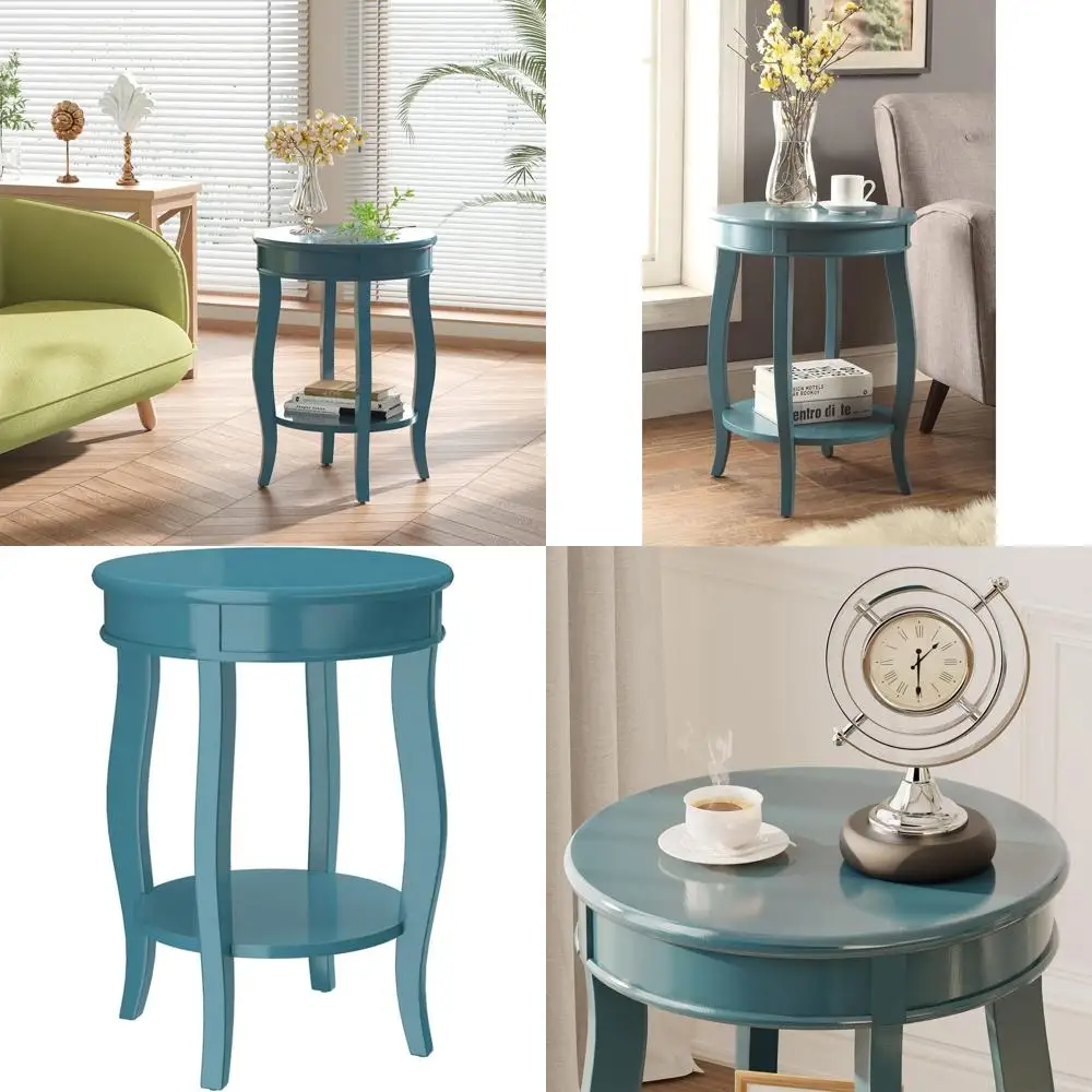 

Round Wooden End Table with Bottom Shelf in Teal