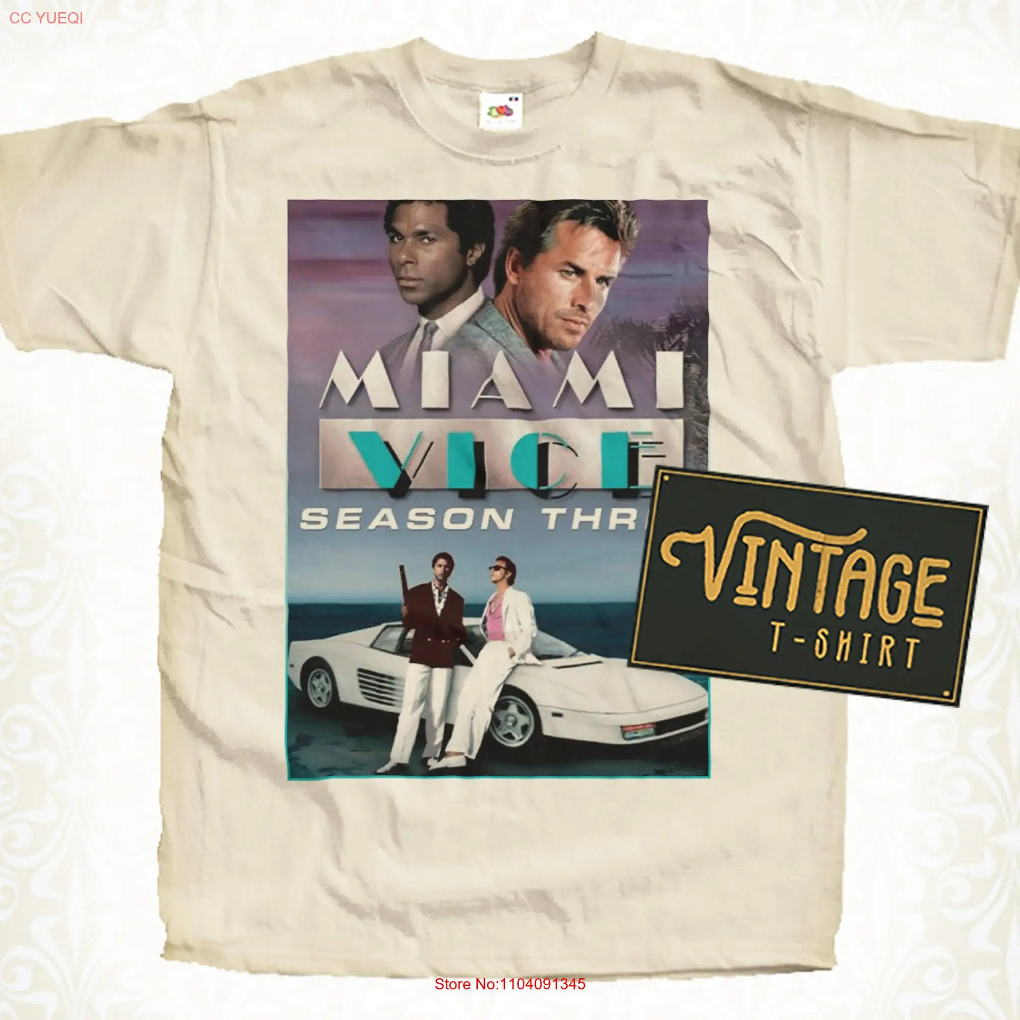 Miami Vice V22 T Shirt Vintage Natural color Men's DTG Digital Print SIZES S M L XL 2XL 3XL 4XL 5XL long or short sleeves