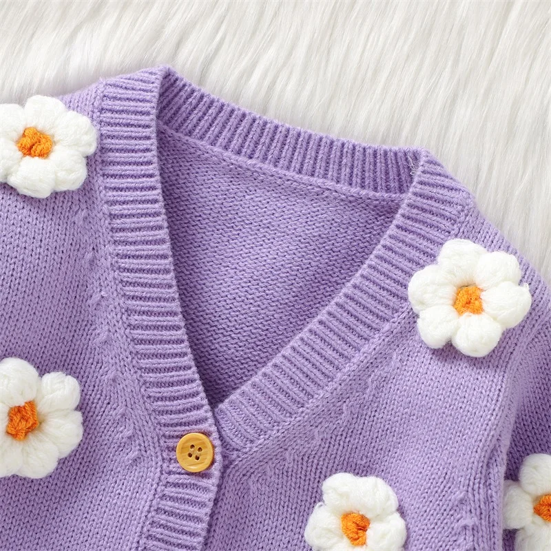 Newborn Baby Girls Sweater Coat 2023 Autumn Winter Fashion Flower Girls Knitted Cardigan Coat Outerwear Toddler Clothing