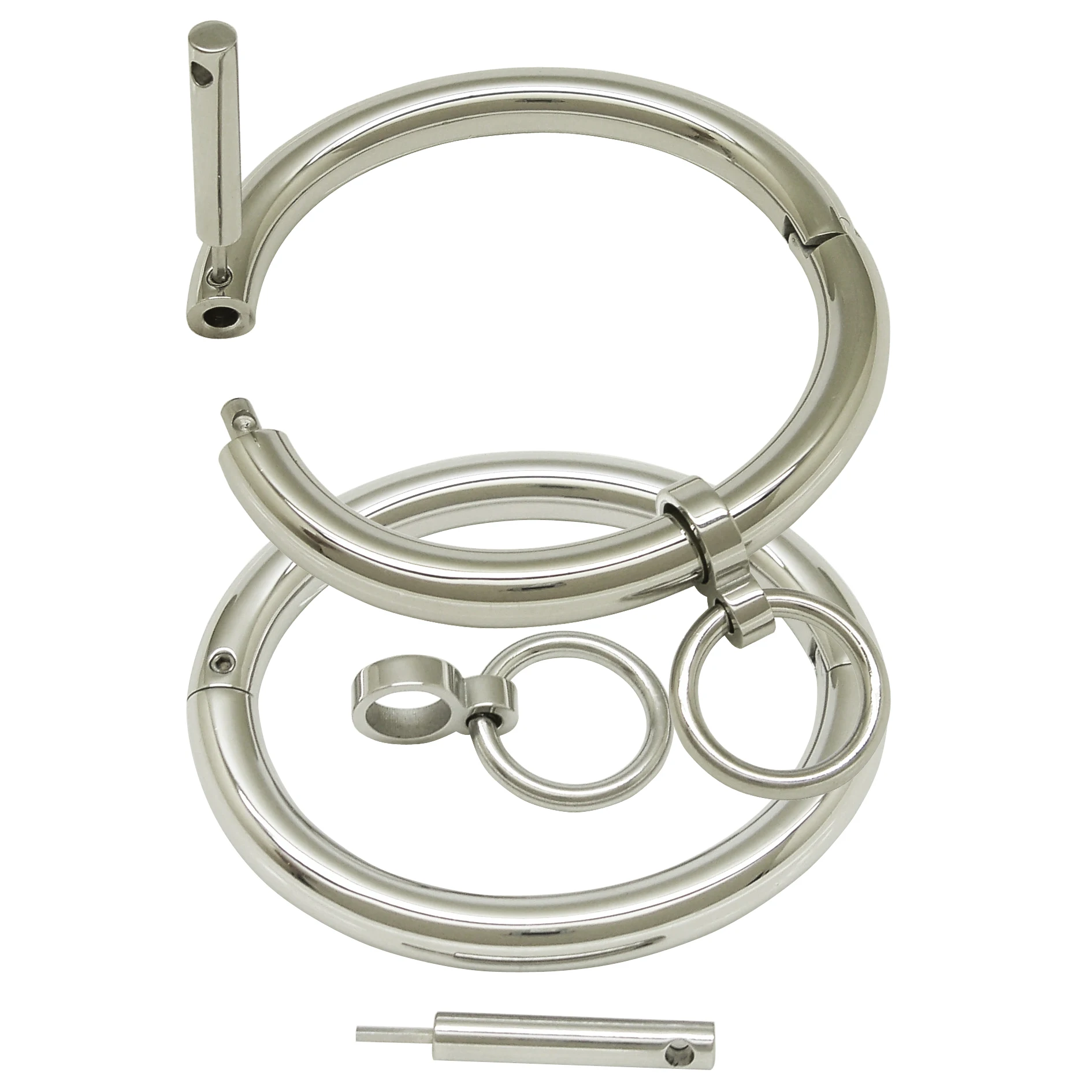 Polished shining stainless steel lockable wrist ankle cuffs bangle slave bracelet with removable O ring lock screw key