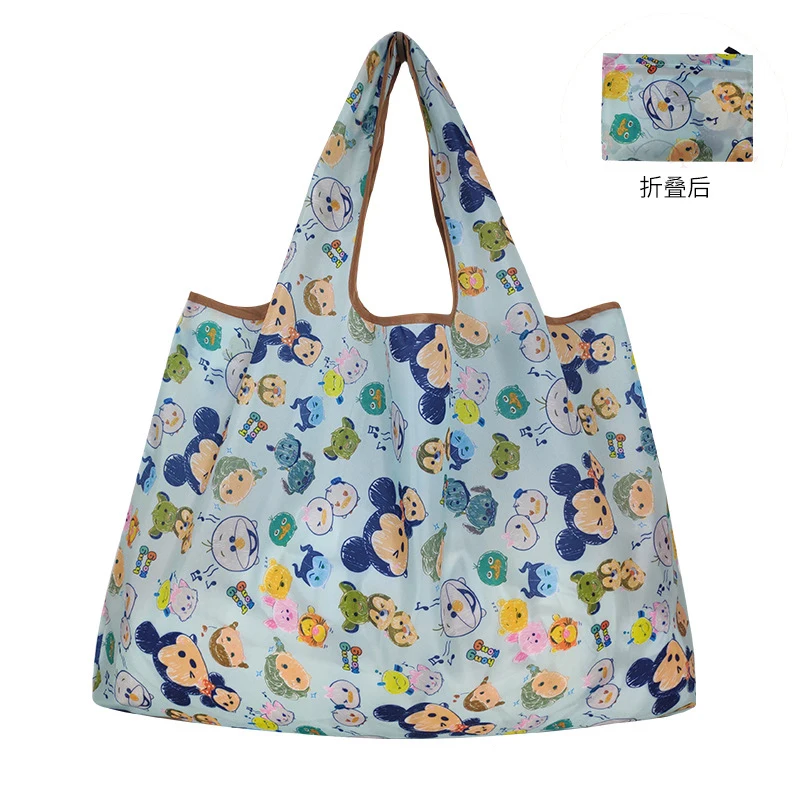 Disney Mickey Recycle Shopping Bag Foldable Tote Bags Cute Handbags Minnie Stitch Portable Waterproof Large Capacity Storage Bag