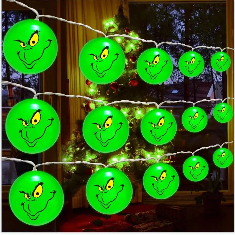 2024 Halloween Day Christmas Decoration Party String Lights Funny Green Balls Lights Holiday DIY Christmas Tree Decor Light 669