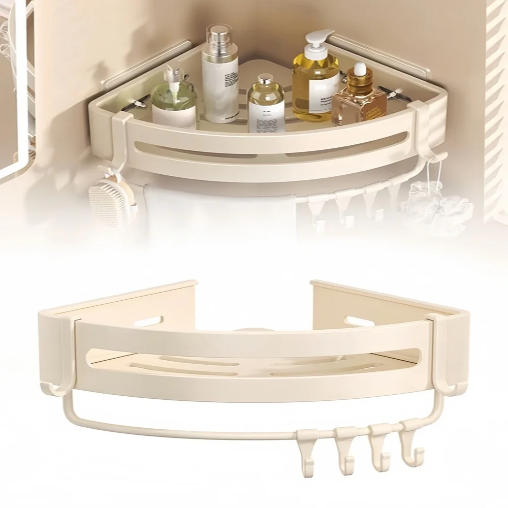 Bathroom Shelf Aluminum Alloy Shampoo Rack Wall Corner Shelf Makeup Storage Organizer Sticker Installation Bathroom Accessories