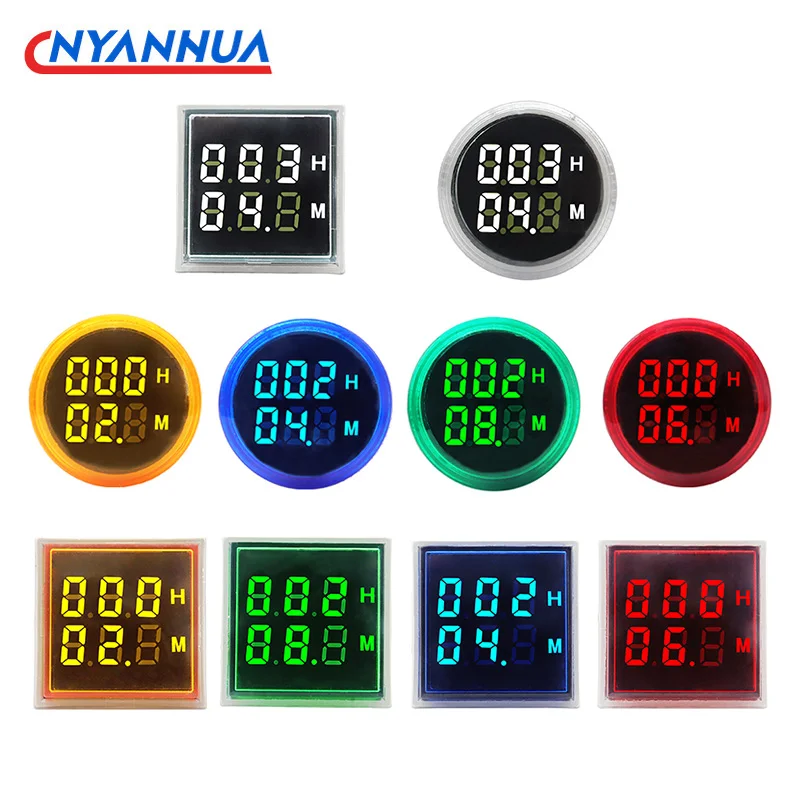 Mini 22MM LED Round Square Digital Timer Meter 0-60 Minute/0-999Hour AC 220V-380V Signal Light Hour Meter Panel Mounting