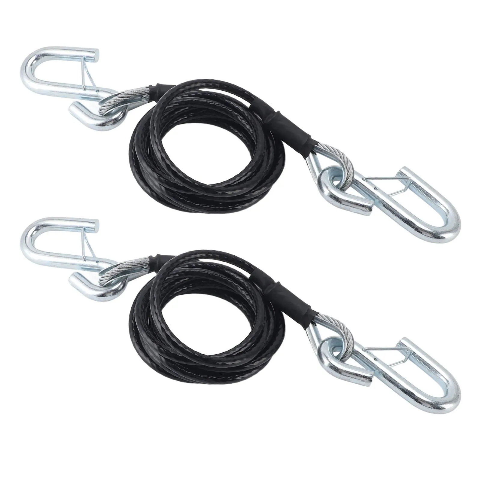 1 Pair Trailer Safety Cable 7 Feet - BX88196 Model,7500 Lbs Load Capacity,Coiled Design with S Hook, Black Color, Trailer Safety
