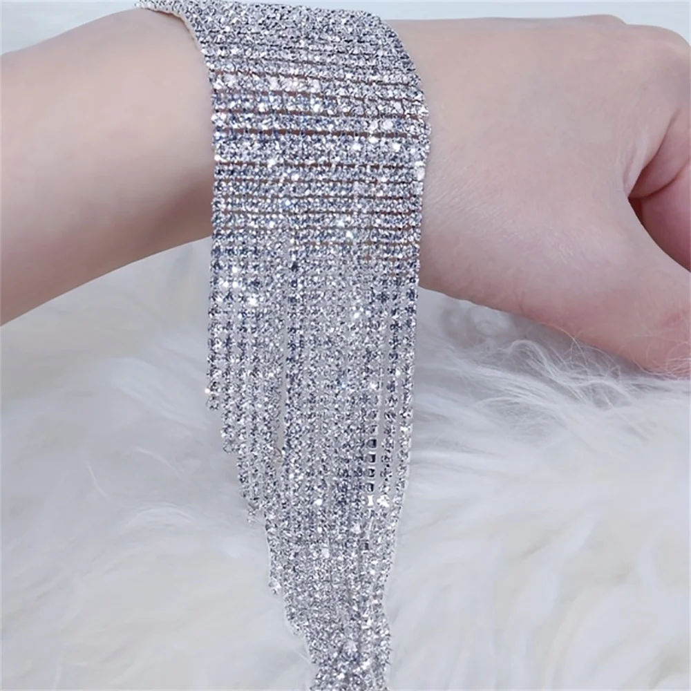 Exaggerated Luxury Multi row Multi layer Rhinestone Big Tassel Bracelet Nightclub Stage Performance Bracelet Bracelet Female