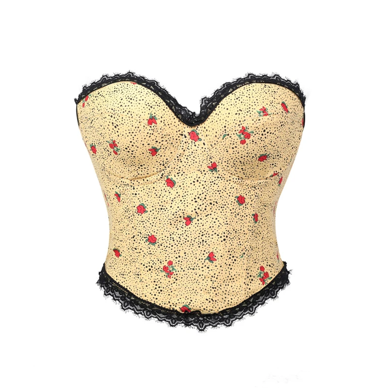 

Женский корсет-топ без бретелек с кружевной отделкой и цветочным принтом, готический дизайн с эффектом корсетной утяжки, в стиле кантри, нижнее белье