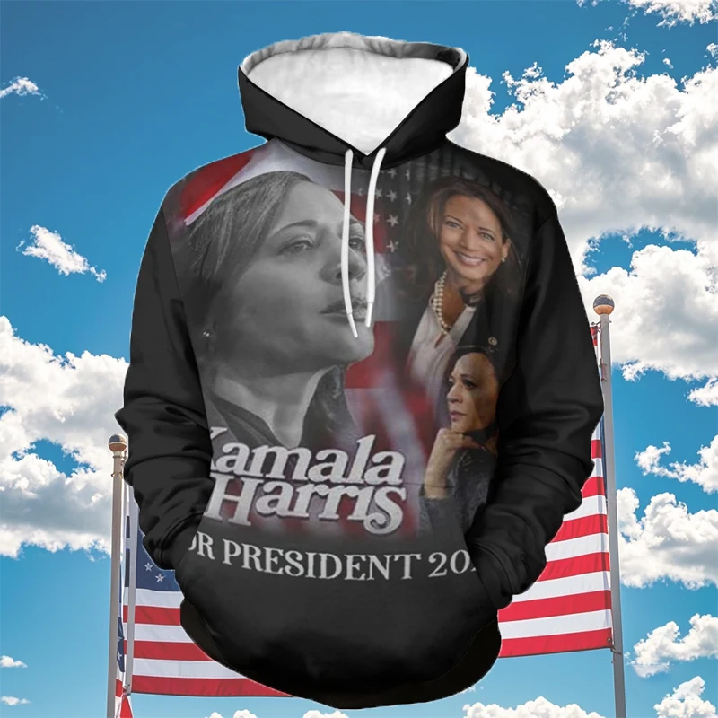 Harajuku 3D Kamala Devi Harris Printed Hoodies Vice-President Of The US Graphic Sweatshirts Women's Spiritual Totem Pullover Top