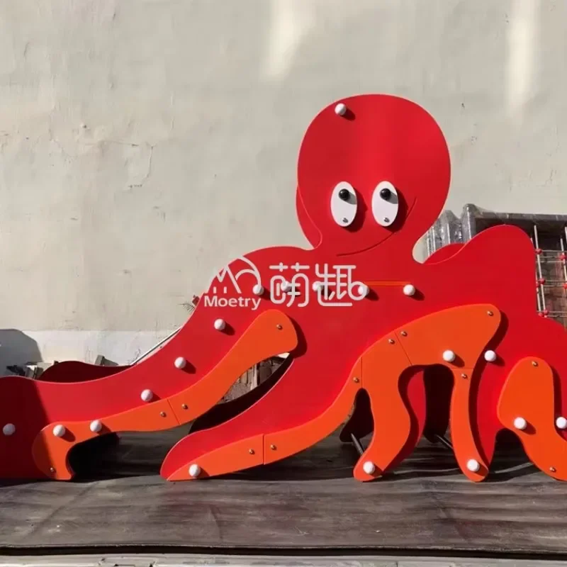 Moetry-deslizamiento de Metal de acero inoxidable para niños, Mini tobogán de PE con temática de pulpo, equipo de entretenimiento al aire libre para jardín