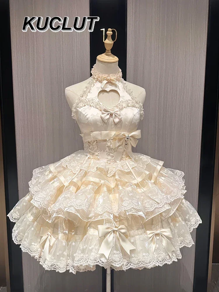 หวานและน่ารักชุดเจ้าหญิงวันเกิดสําหรับสาวผ้าไหมซาติน Lolita สไตล์ Love Hollow Princess Puffy ฤดูร้อนชุดผู้หญิง 2025