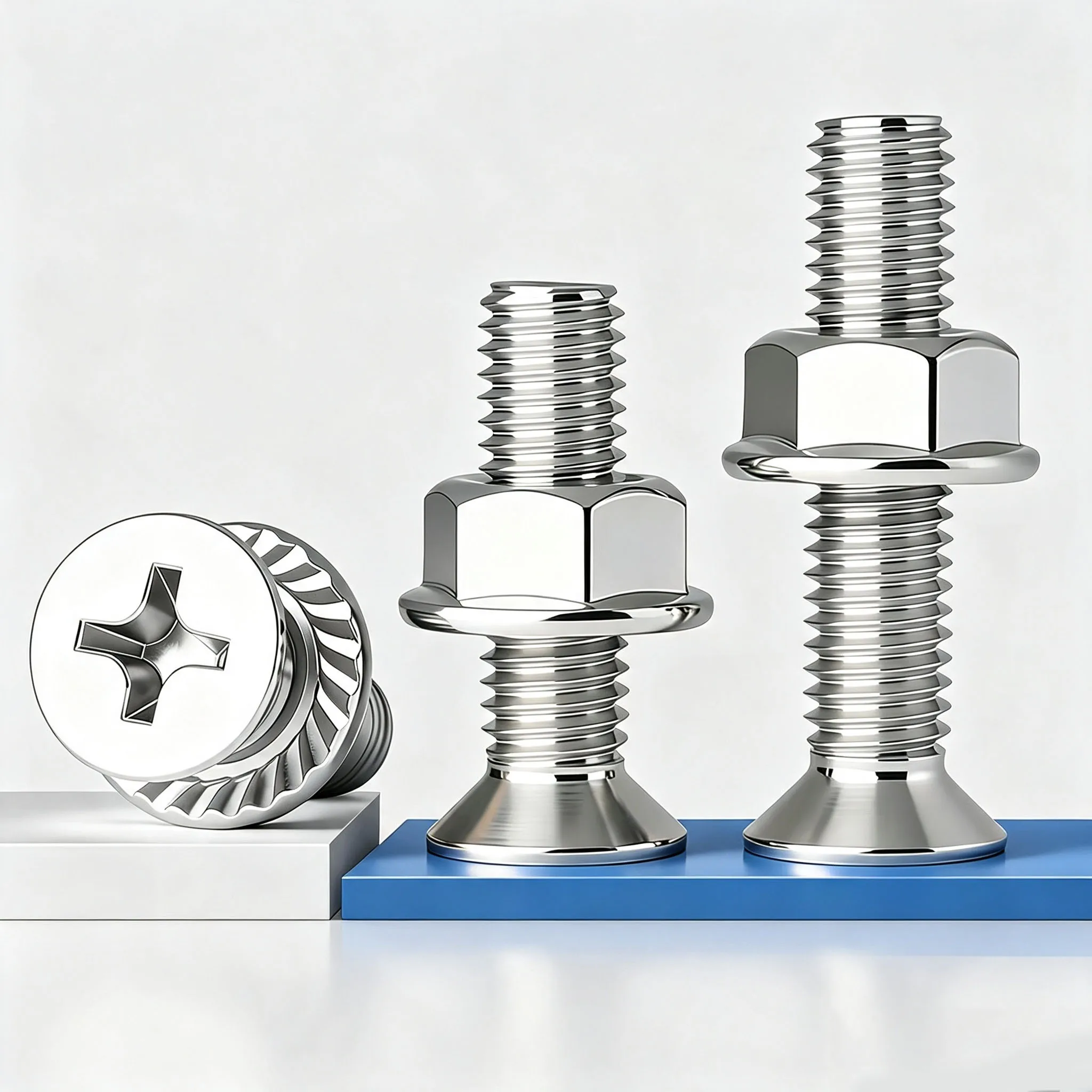 304 A2 Stainless Steel Cross Flat Head Screws M2.5-M10 Matched Flange Nuts Hardware Combination Pack