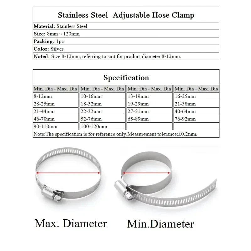 2‑50Pcs 8‑120mm Adjustable Stainless Steel Worm Gear Hose Clips, Durable Lock Hose Clamps for Automotive Pipes and Water Lines