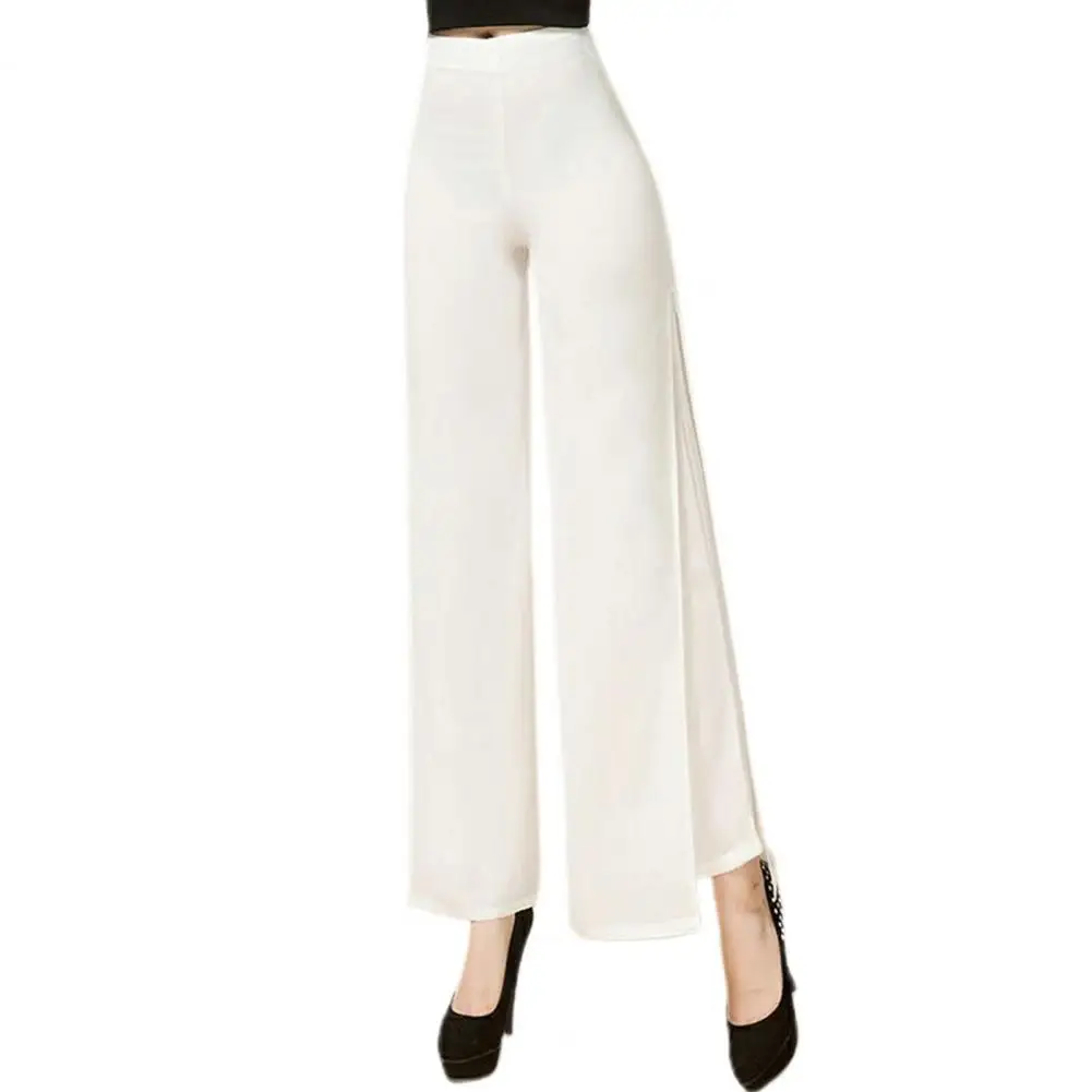 Women Formal Pants Wide Leg Pants Solid Color Loose Side Slit Chiffon High Waist Trousers Casual Pants 2023 Spring/Summer/Autumn