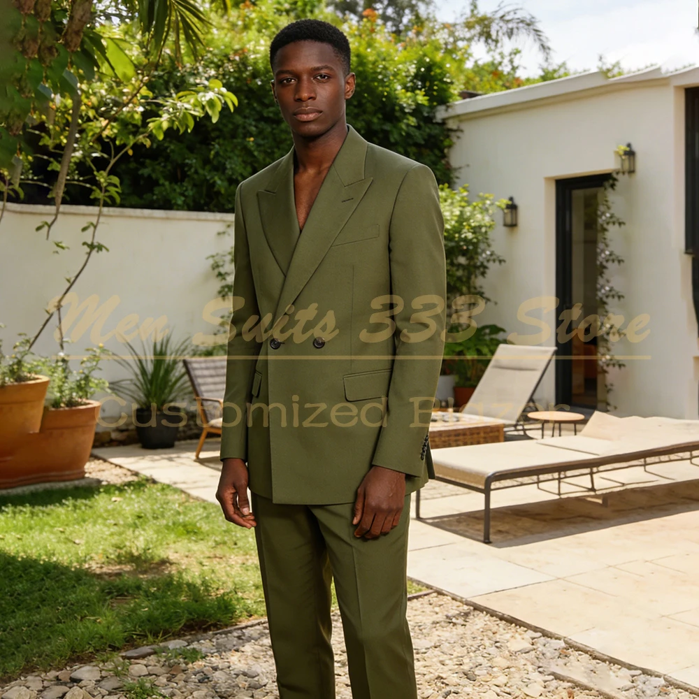 

Double Breasted Men's Suits Blazer Fashion Peak Lapel Regular Fit 2 Piece Jacket Pants Sets Bespoke Male Clothing