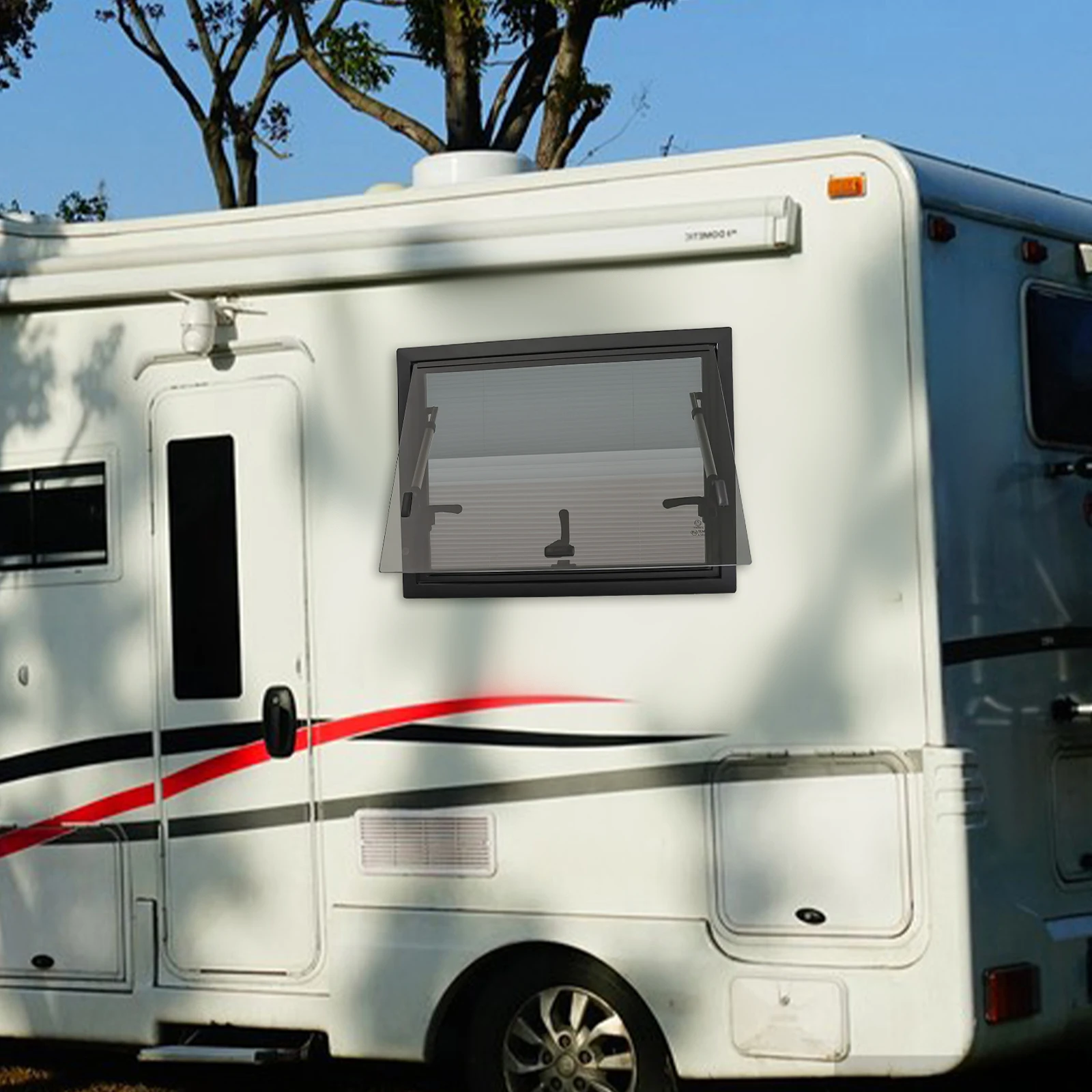 60 × 45 سم RV Caravan Camper Van Push Out Window سبائك الألومنيوم RV نافذة خارجية مع شاشة نافذة مقاومة للحشرات باللون الأسود والأبيض